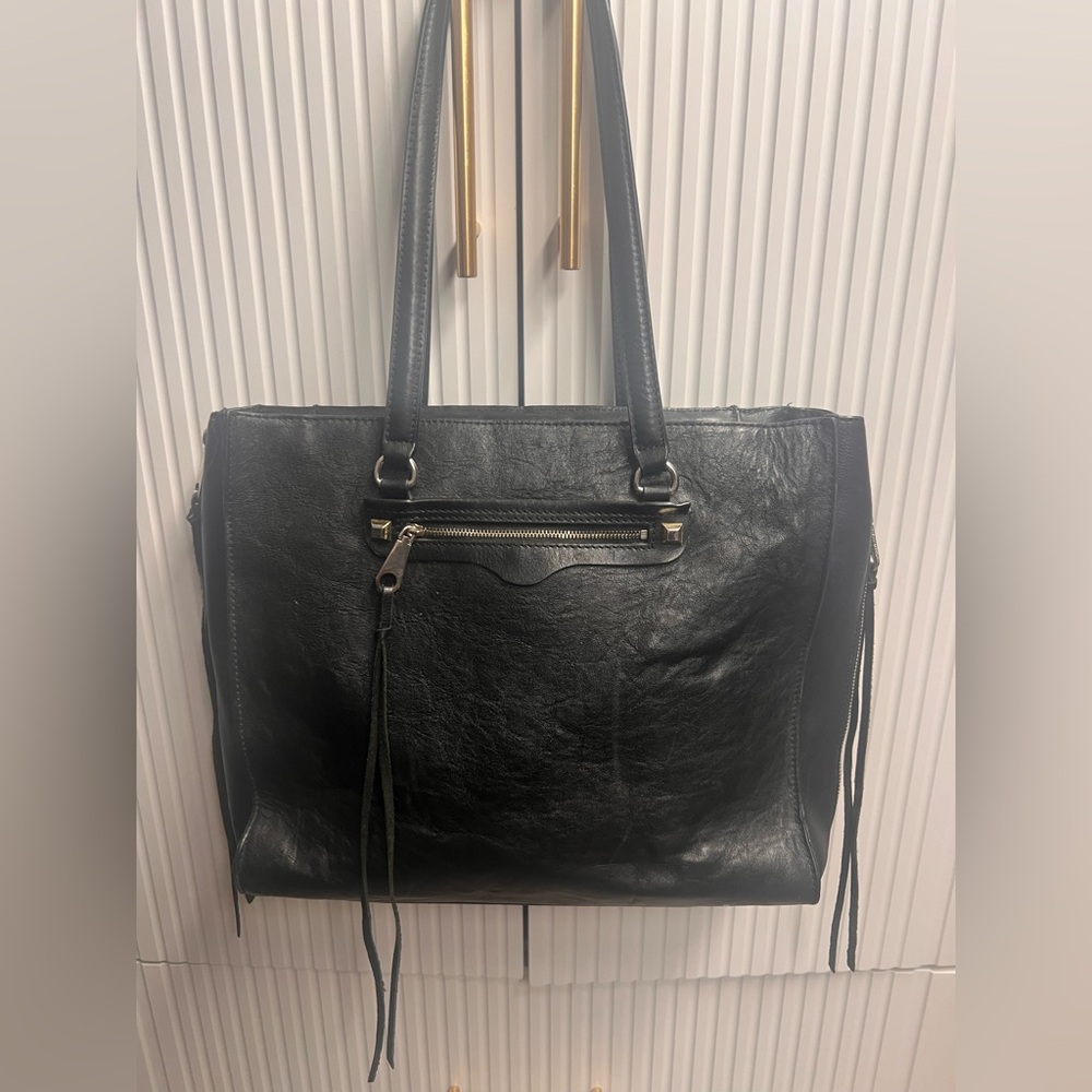 Rebecca Minkoff  Black Leather Tote Bag with side zippers